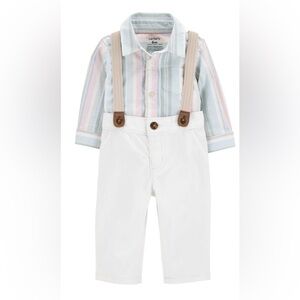 Baby 3-Piece Button-Down Bodysuit & Suspender Outfit Set.